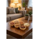 MAKRİ HOME Bambu 6'lı Çerezlik & Kuruyemiş Sunum Seti Oval – Doğal Ahşap Servis Kasesi