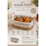 MAKRİ HOME Bambu Hasır Ekmek ve Sunum Sepeti Kumaş Astarlı Kompakt Boy, Oval 27x18,5x13 cm