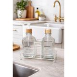 Makri Home Bambu Kapaklı İkili Cam Sıvı Sabunluk & Deterjanlık Seti 2×500 Ml Şık Tasarım - Beyaz
