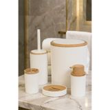 Makri Home Banyo Seti 5'li, Beyaz, Ahşap Desenli, Yuvarlak