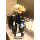 Makri Home Banyo Seti 5'li, Yuvarlak, Akrilik-Çöp Kovası, Wc Fırçalık, Sıvı Sabunluk, Diş Fırçalık, El Sabunluk - Siyah