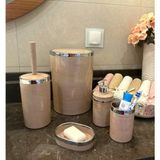 Makri Home Banyo Seti 5'li, Yuvarlak, Akrilik-Çöp Kovası, Wc Fırçalık, Sıvı Sabunluk, Diş Fırçalık, El Sabunluk - Somon