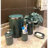 Makri Home Banyo Seti 5'li, Yuvarlak, Akrilik-Çöp Kovası, Wc Fırçalık, Sıvı Sabunluk, Diş Fırçalık, El Sabunluk - Yeşil