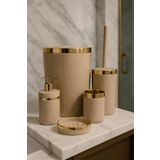 MAKRİ HOME Banyo Seti 5'li,Akrilik-ÇöpKovası,WC Fırçalık,Sıvı Sabunluk,Diş Fırçalık,El Sabunluk,Gold Renk Detay