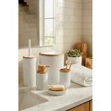 MAKRİ HOME Beyaz Bambu Desenli 5 Parça Banyo Seti Çöp Kovası, WC Fırçalık, Sıvı Sabunluk, Diş Fırçalık,Sabunluk