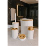 MAKRİ HOME Beyaz Bambu Desenli 5 Parça Banyo Seti, Şık Tasarımlı, Hacim: 6 litre
