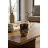 Makri Home Çift Cidarlı Sarı Lacivert Cam Kupa 350 ml – Isıya Dayanıklı - Sarı - Lacivert