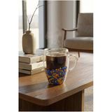 Makri Home Çift Cidarlı Sarı Lacivert Cam Kupa 350 Ml – Isıya Dayanıklı