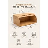 MAKRİ HOME Doğal Bambu DEMONTE Ekmeklik, Ekmek Kutusu, Kayar Kapaklı, Geniş Hacimli, 38 x 23 x 19 cm