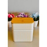 Makri Home Ikili Bambu Kapaklı Dikdörtgen Saklama ve Beslenme Kutusu, 0,5 Litre ve 1 Litre Hacminde 2 Adet Kutu - Krem