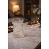 Makri Home Isıya Dayanıklı Cam Cezve Çizgili 400 Ml, 10 cm Yükseklik, Cam Türk Kahvesi Cezvesi - Gümüş