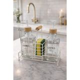 Makri Home Lüks Bambu Kulplu Beyaz Metal Stantlı İkili Cam Sıvı Sabunluk 500 Ml, 23x9x23,5 Cm