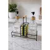 Makri Home Lüks Bambu Kulplu Siyah Metal Stantlı İkili Cam Sıvı Sabunluk 500 Ml, 23x9x23,5 Cm