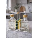 MAKRİ HOME Lüks Stantlı Bambu Kapaklı İkili Cam Sıvı Sabunluk & Deterjanlık Seti – 2×500 ml, 22,5 × 8,5 × 24 cm