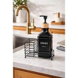 Makri Home Metal Stantlı Bambu Kapaklı Cam Sıvı Sabunluk 500 ml Siyah Renkli Modern Tasarım