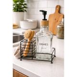 Makri Home Metal Stantlı Bambu Kapaklı Cam Sıvı Sabunluk/deterjanlık, 500 Ml, 15 8,5 23 Cm Şeffaf