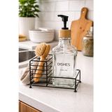 Makri Home Metal Stantlı Bambu Kapaklı Cam Sıvı Sabunluk/deterjanlık, 500 Ml, 15 × 8,5 × 23 cm - Siyah
