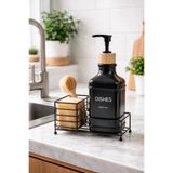 MAKRİ HOME Metal Stantlı Bambu Kapaklı Cam Sıvı Sabunluk/Deterjanlık, 500 ml, 15 × 8,5 × 23 cm