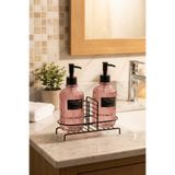 MAKRİ HOME Modern Çizgili Yuvarlak Cam Ikili Sıvı Sabunluk & Deterjanlık Seti, Pembe- 500 Ml Cam Sabunluk
