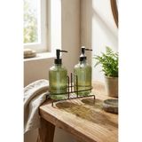 MAKRİ HOME Modern Çizgili Yuvarlak Cam Ikili Sıvı Sabunluk & Deterjanlık Seti, Yeşil- 500 Ml Cam Sabunluk