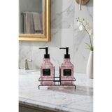 MAKRİ HOME Modern Kabartma Desenli Cam İkili Sıvı Sabunluk & Deterjanlık Seti, Pembe- 500 Ml Cam Sabunluk