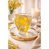 MAKRİ HOME Sarı Çiçekli Çift Cidarlı Cam Kupa, 350 ml, 11 cm x 8 cm