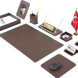 Makro Ofis Dora Sümen Takımı 12 parça Kahverengi Masa Bayraklı