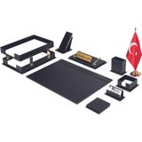 Makro Ofis Liya Sümen Takımı 11 Parça Siyah Masa Bayraklı