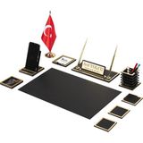Makro Ofis Siyah Asel Sümen Takımı 10 Parça Modern Tasarım Yüksek Kalite Deri - Gold