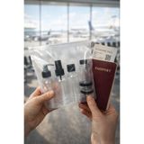 makrobay Plastik Siyah Kapaklı 6 Parça Seyahat Seti | 100ml Uçak Kabin Boyu Şişe ve Kavanoz Kiti (Çantalı)