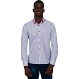 Makrom Çift Yaka Tasarımlı Kırmızı Çiçekli Beyaz Gömlek - Beyaz - Kırmız - 2XL