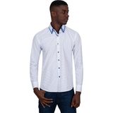 Makrom Erkek Beyaz Mavi Puantiyeli Duble Yaka Pamuklu Slim Fit Gömlek