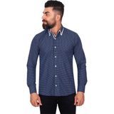 Makrom Erkek Lacivert Beyaz Puantiyeli Duble Yaka Pamuklu Slim Fit Gömlek - XL