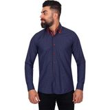 MAKROM Erkek Lacivert Kırmızı Puantiyeli Duble Yaka Pamuklu Slim Fit Gömlek