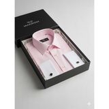 Makrom Premium Duble Manşetli Metal Düğme Detaylı Pembe Özel Tasarım Erkek Gömlek - XL