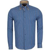 Makrom Premium Seri %100 Pamuk Slim Fit Double Yaka Çizgili Gömlek - Lacivert