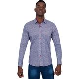 Makrom Slim Fit Kırmızı Kontrast Detaylı Mikro Çiçekli Likralı Pamuk Gömlek - Bordo - 2XL
