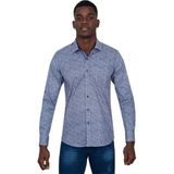 Makrom Slim Fit Mavi Kontrast Detaylı Mikro Çiçekli Likralı Pamuk Gömlek - Lacivert - XL