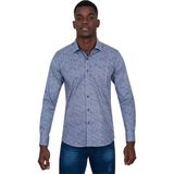 MAKROM Slim Fit Mavi Kontrast Detaylı Mikro Çiçekli Likralı Pamuk Gömlek - Lacivert