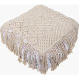 Makrome Dikdörtgen Puf - 60x40x15 cm - Krem
