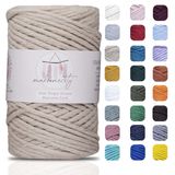 Makromecity, Tek Telli Makrome Kordon 3 mm x 100 Yard (300 ft) 3 mm Tek Telli Latte Pamuk Kordon Makrome Sanat ve El Sanatları Duvar Askıları için Geri Dönüşümlü Pamuk Kordon İpliği DIY (Latte, 1