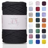 Makromecity, Tek Telli Makrome Kordon 3 mm x 100 Yards (300 ft) 3 mm Tek Bükülmüş Siyah Pamuk Kordon Makrome Sanat ve El Sanatları Duvar Askıları için Geri Dönüşümlü Pamuk Kordon İpliği DIY (Siyah, 1