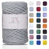 Makromecity, Tek Telli Makrome Kordon 3 mm x 100 Yards (300 ft) 3 mm Tek Bükümlü Gri Pamuk Kordon Makrome Sanat ve El Sanatları Duvar Askıları için Geri Dönüşümlü Pamuk Kordon İpliği DIY (Gri, 1