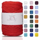 Makromecity, Tek Telli Makrome Kordon 3 mm x 100 Yards (300 ft) 3 mm Tek Bükümlü Kırmızı Pamuk Kordon Makrome Sanat ve El Sanatları Duvar Askıları için Geri Dönüşümlü Pamuk Kordon İpliği Kendin Yap