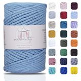 Makromecity, Tek Telli Makrome Kordon 3 mm x 100 Yards (300 ft) 3 mm Tek Telli Bebek Mavisi Pamuk Kordon Makrome Sanat ve El Sanatları Duvar Askıları için Geri Dönüşümlü Pamuk Kordon İpliği Kendin Yap