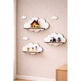 MAKS HOME Ahşap 3’lü Bulut Çocuk Odası Duvar Rafı ☁️ Dekoratif Raf Seti | Oyuncak & Aksesuar Düzenleyici