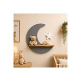 MAKS HOME Ahşap Çocuk Odası Duvar Rafı 🌙 Ay | Doğal Ahşap & MDF | Dekoratif Oyuncak & Aksesuar Rafı