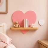 Maks Home Ahşap Çocuk Odası Duvar Rafı ❤️ Kalp | Doğal Ahşap & Mdf | Dekoratif Oyuncak & Aksesuar Rafı - Pembe