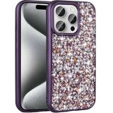 Maks Technology iPhone 15 Pro Max Kılıf Parlak Taşlı Tasarım MKST Linea Kapak - Derin Mor