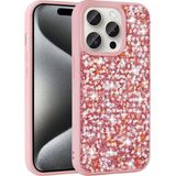 Maks Technology iPhone 15 Pro Max Kılıf Parlak Taşlı Tasarım MKST Linea Kapak - Pembe